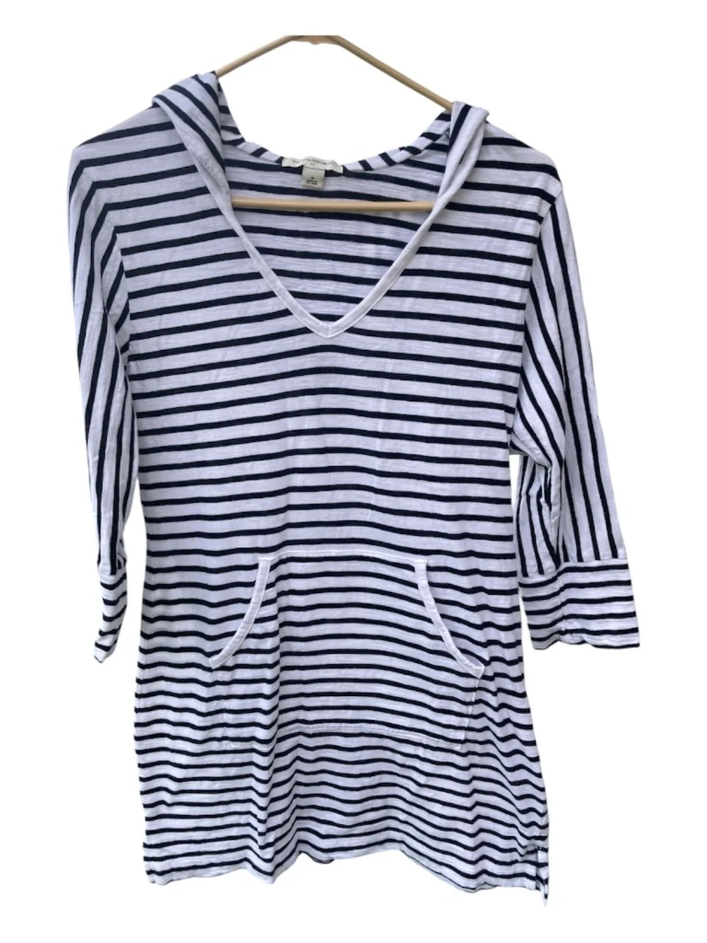 Banana Republic Cotton Hoodie Top Black White stripes size Medium